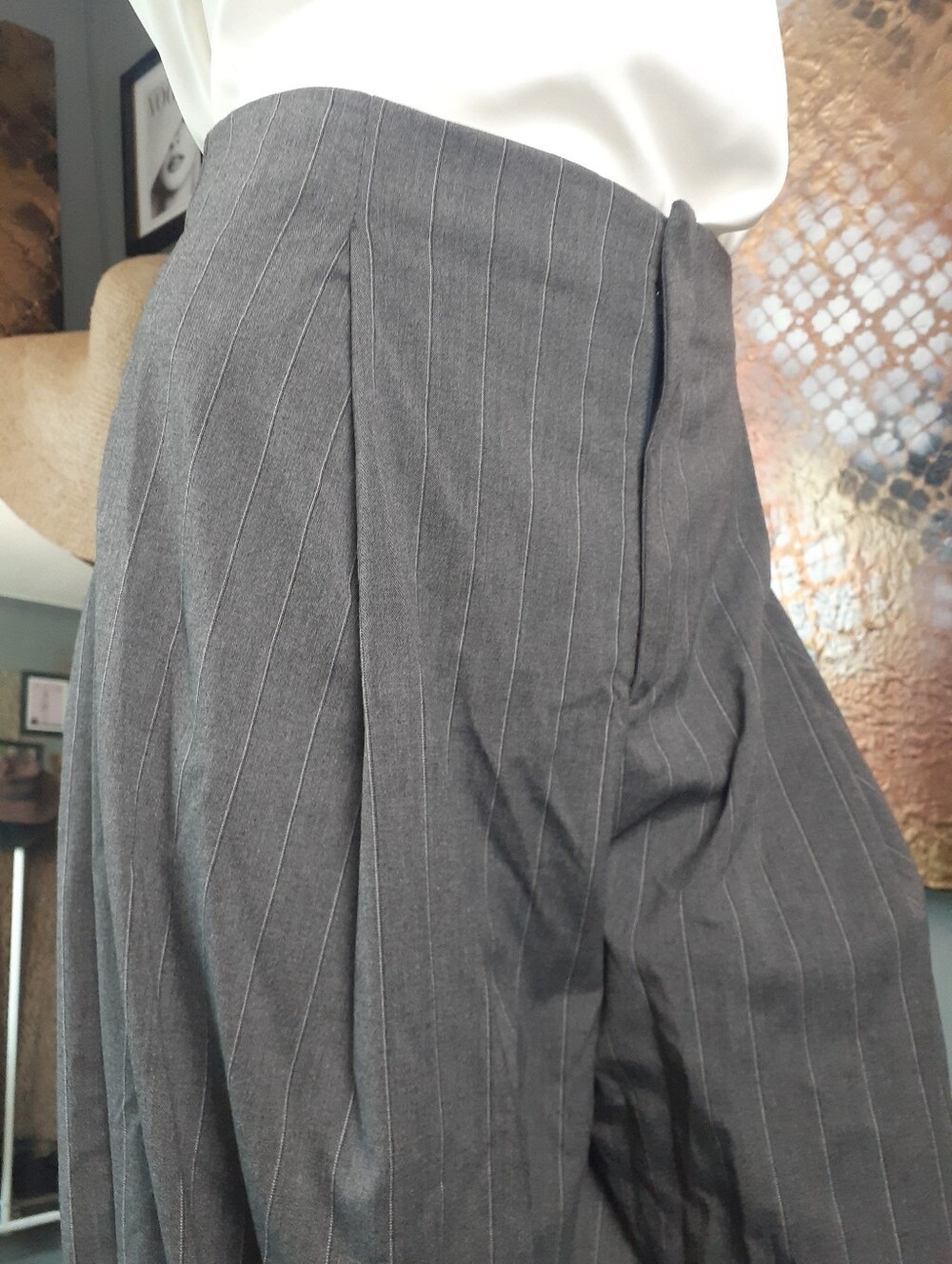Zara Nwt Pinstripe Balloon Hem Trousers - Gray - Picture 8 of 16